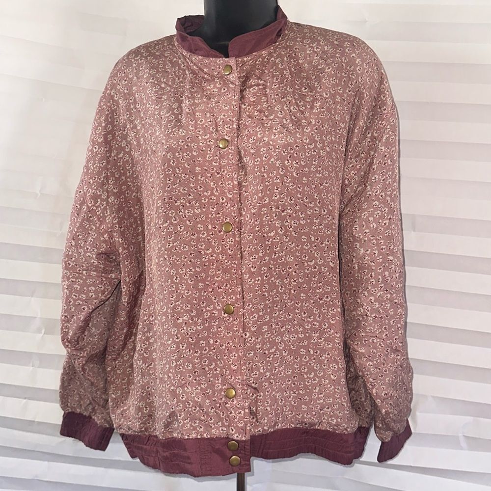 Silk Exchange Mauve Floral Jacket –Women's Medium, Stylish Lightweight Outerwear